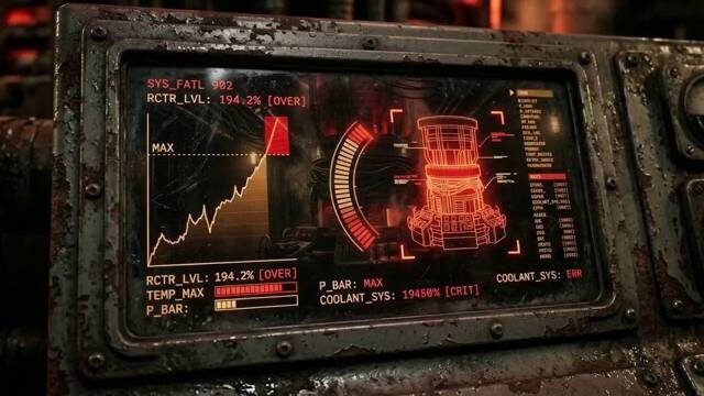 Still: a red warning console counting down to core breach